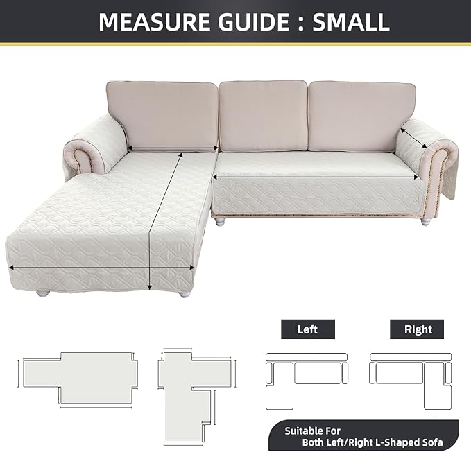 ele ELEOPTION 100% Waterproof 2 Piece Couch Cover Pet Blanket Sectional L Shape Sofa Cushion Cat Dog Bed Cover (Chaise Lounge + 2 Seat Covers) White