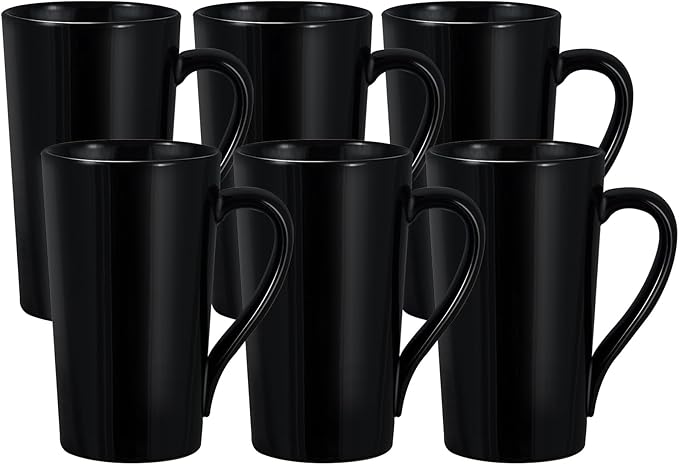 20 oz Ceramic Black Coffee Mugs Set of 6, Large Tall Coffee Mug