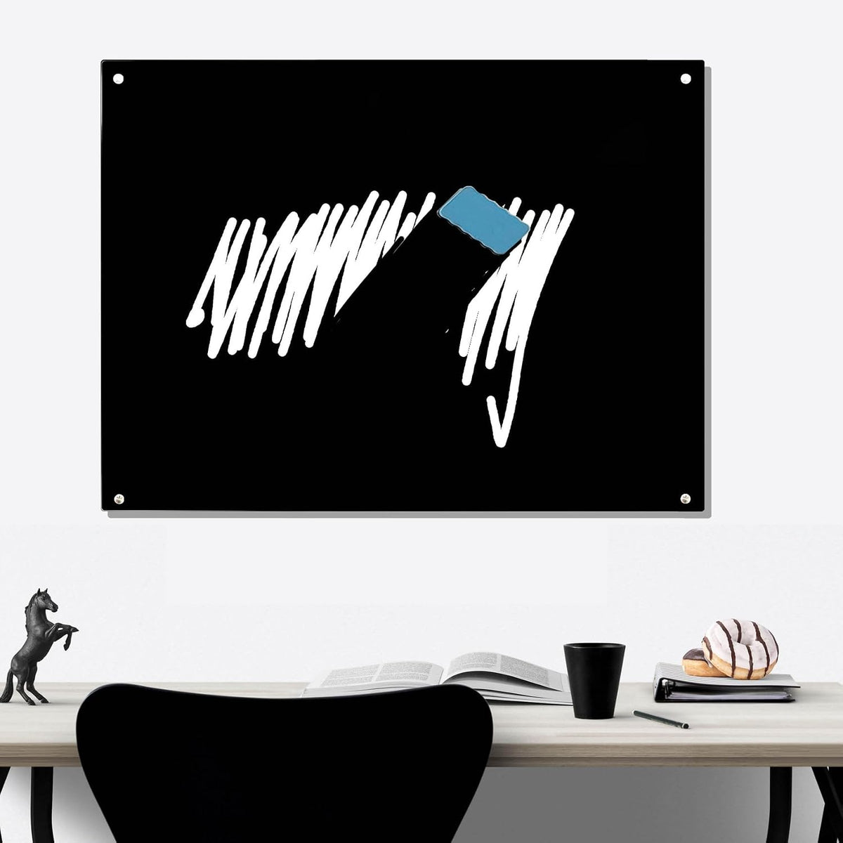 Magnetic Blackboard 48“ x 36” Black Glass Dry-Erase Board Wall-Mounted Frameless Whiteboard Bulletin Board Suitable for Offices, Schools, and Homes(Black)