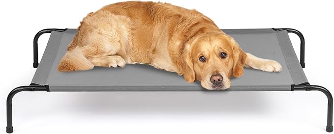 Cooling Elevated Dog Bed Raised Outdoor Dog Cot for Large Dogs,Cooling Pet Cots Bed, Frame with Washable Cooling Breathable Mesh Anti-Slip Feet, Indoor and Outdoor Pet Bed, 50 Inches Light Gray