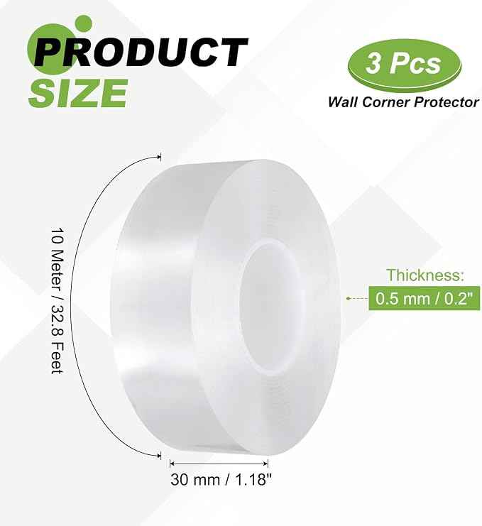 PATIKIL Clear Edge Protector Strip, 3 Roll 1.2 in x 32.8 ft Table Edge