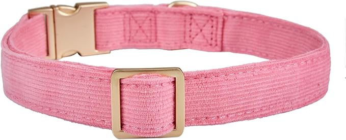 Soft Cotton Dog Collar with Metal Buckle Adjustable Heavy Duty Comfy Corduroy Collars for Small Medium Large Dogs,Rosy Pink,Medium