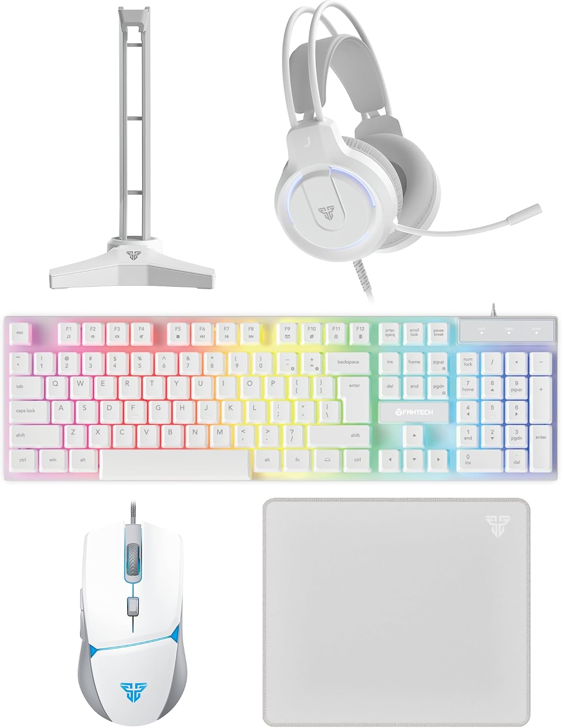 FANTECH P51S 5-in-1 Gaming Combo: LED Backlit Keyboard Mouse Headset, White