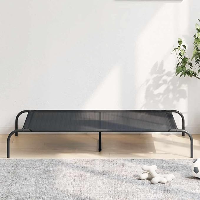 Elevated Dog Bed for Large Breeds, Durable Textilene Pet Cot for Indoor Outdoor Use, Portable Cooling Raised Pet Bed with Powder-Coated Steel Frame, 51.2 x 31.5 in, Black