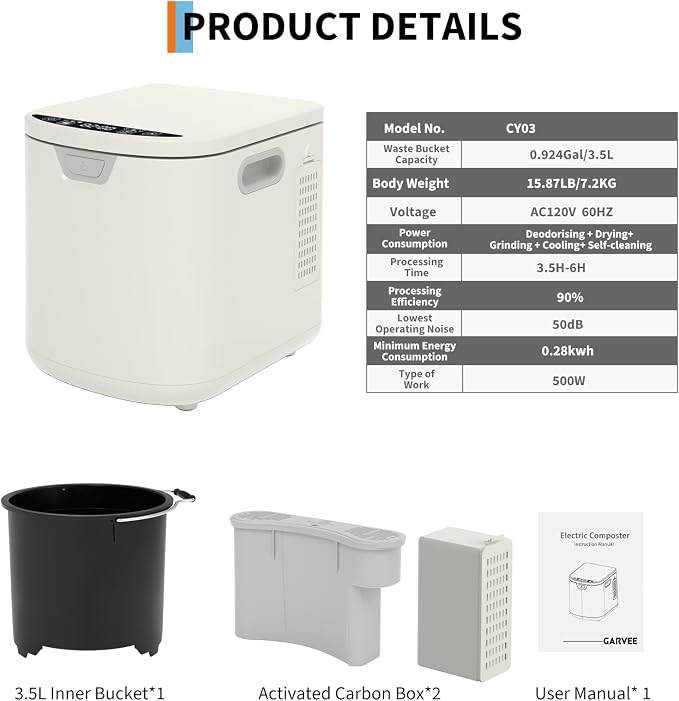 3.5L Electric Composter Countertop, 3 Modes Kitchen Smart Compost Bin