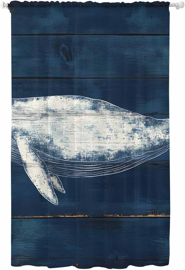 Sheer Curtains 108 Inches Long, Summer Whale Semi Sheer Curtains Light