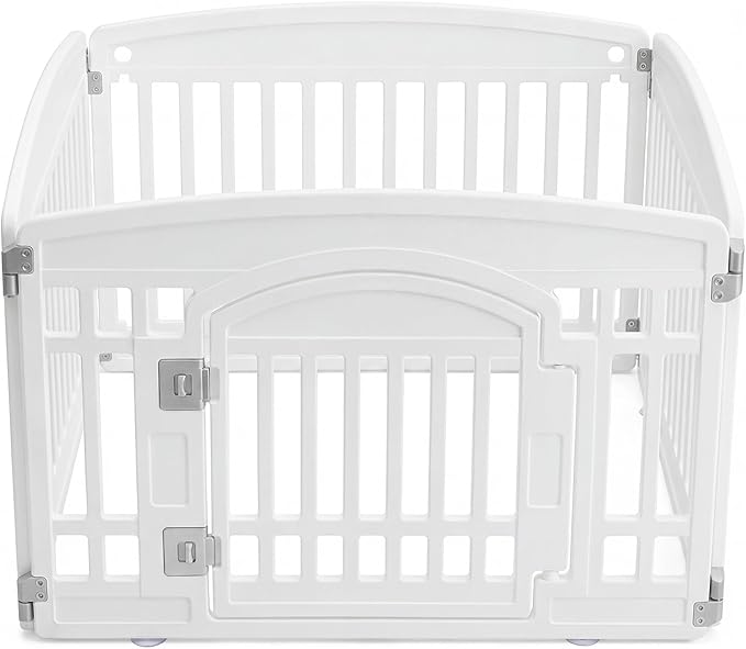 NEWBULIG Dog Playpen 4-Panel, 24IN Puppy Playpen, Stable Dog Play Pen Indoors/Outdoor with Secure Locking Door, Plastic Pet Fence for Small & Medium Dogs