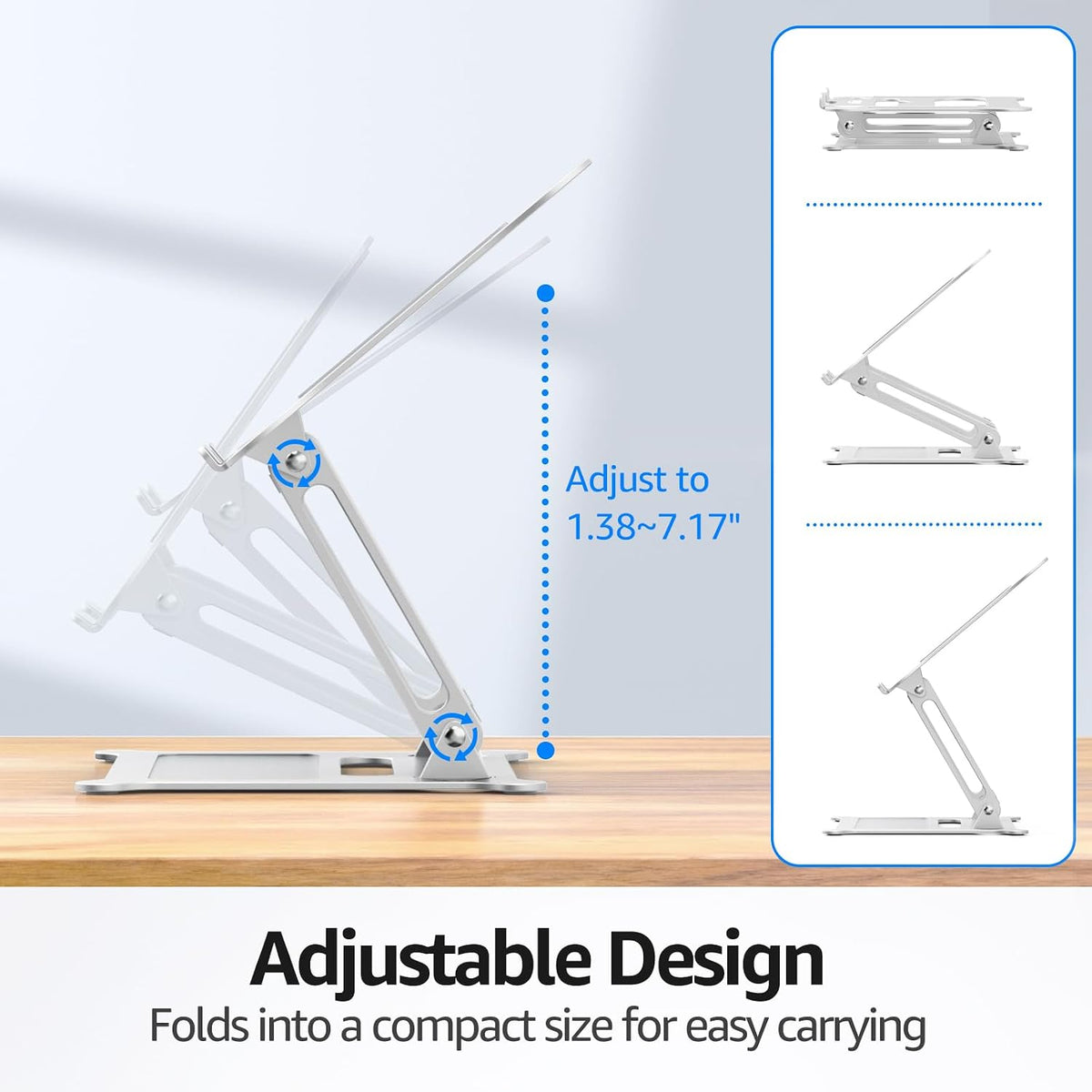 Urmust Adjustable Laptop Stand for Desk, 10-15.6“ Laptop Riser, Silver