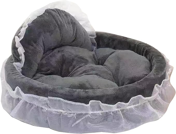 Princess Pet Bed with Bows Ruffled, Lace Design Soft and Beautiful Dog Sofa Detachable Cushion Princess Nest, Indoor Cave, Bottom, Removable Plush Cover