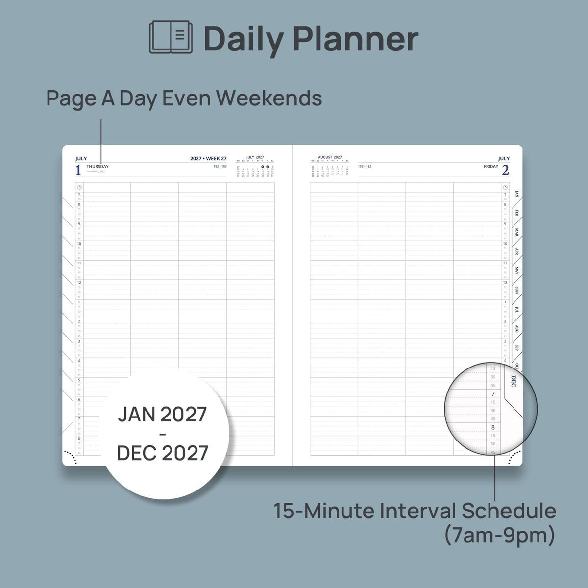 POPRUN Daily Planner 2027 One Page Per Day, 8.5"×12" Large Calendar Book