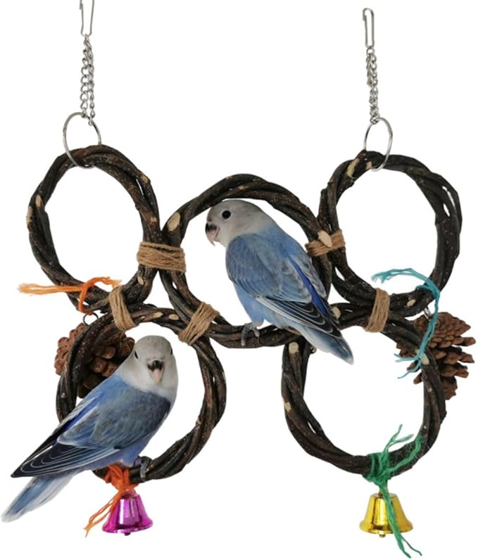 Circle Straw Bird Swing Stand Bird Perches Stand Hanging Chewing Toy for Parrots Bird Playground Cage Accessories Climbing Rope Net Ladders for Foraging Toys（Random Color） (3 Rings)