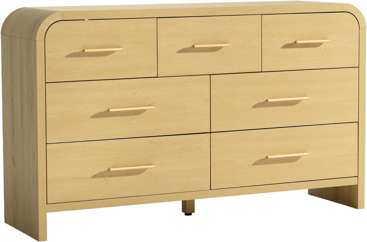 Curved Drawer Dresser for Bedroom with 7 Drawers, 54'' Wide Chest of Drawer