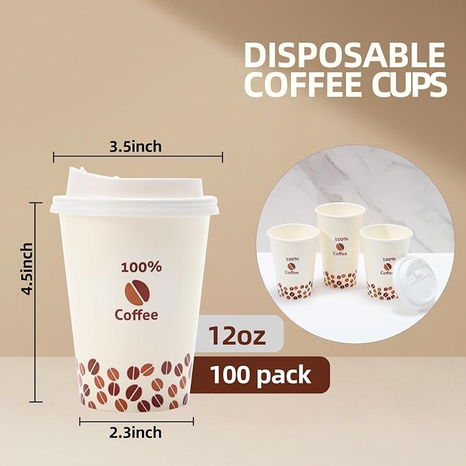 Tamone 100 PACK 12OZ Disposable Coffee Cups