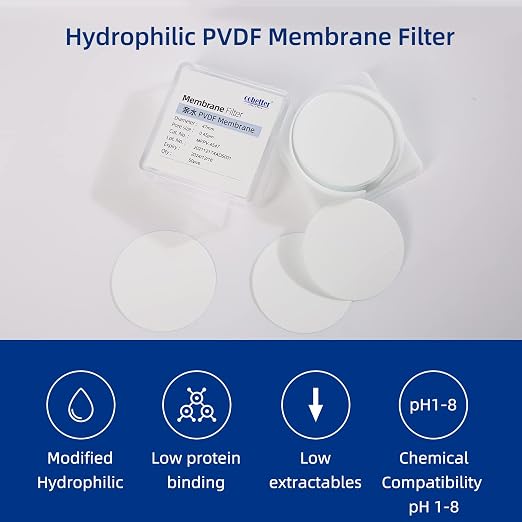 100 Pieces/Pack PVDF Disc Membrane Filters Hydrophilic 47mm Diameter 0.45µm