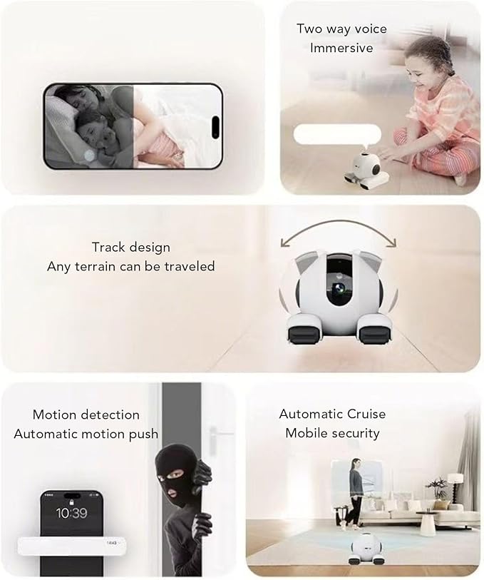 FOSA Home Security Camera on Wheels, Movable Pet Camera, WiFi Motion Detection 2 Way Talk Indoor Cam with APP Teasing Pet Functions