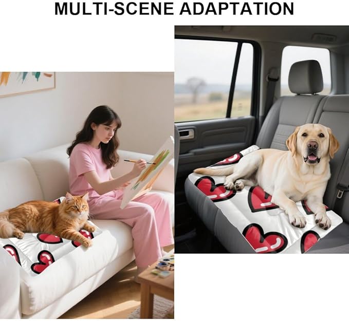 Cute Heart Red Dog Pad Bed Non Slip Waterproof Bottom Dog Warm Mat Chew Proof Dogs Beds Washable Pet Cat Bed Pad Multi Scenario Friendly Furniture 36× 24 Inch