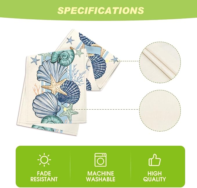 Artoid Mode Sea Shell Starfish Summer Table Runner, Spring Ocean Kitchen Dining
