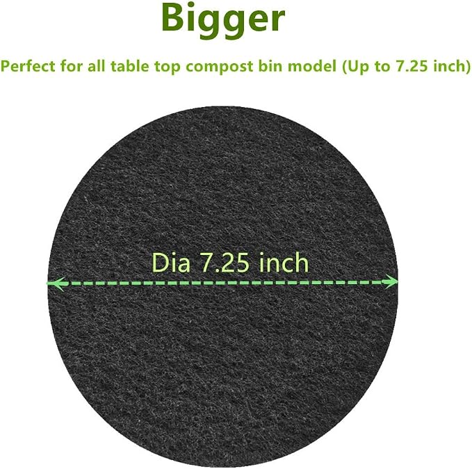 Kitchen Compost Bin Charcoal Filter 7.25 Inch Diameter Extra Thicker &