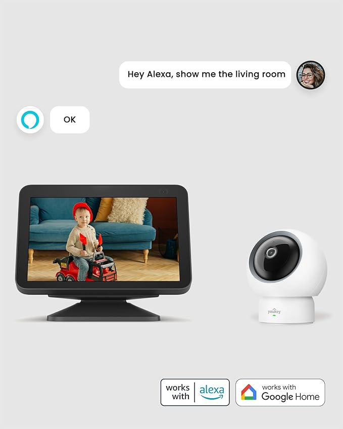 youkey 2.5K HD Indoor Pet Camera, Two-Way Audio Chat to Your Pets, 360° AI Pet Tracking, Privacy Mode, No Monthly Fees, Pet/Human Detection, Night Vision, WiFi 6（2.4GHz & 5GHz）