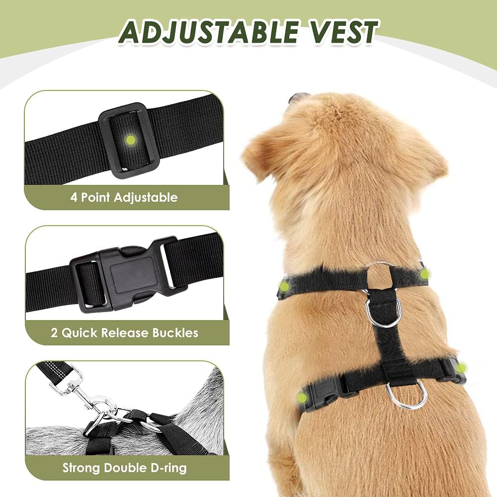 SlowTon Dog Seat Belt Harness for Car, Dog Car Harness Adjustable Mesh Breathable & Dog Seatbelt Safety Tether with Elastic Bungee for Small Medium Large Pets(Black, Double Clip, XXXS)