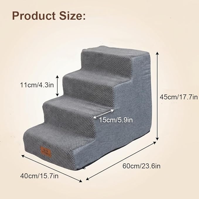 2 Pcs Dog Stairs 4-Step Dog Stairs for Bed Couch Sofa 17.7" H Pet Steps for Puppy Small Dogs Cat Puppy Small Medium Dogs (Grey, 4-Stairs 17.7" H)