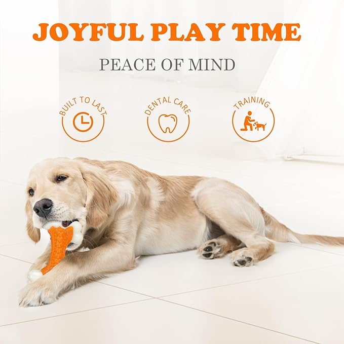 6-Pack Indestructible Dog Toys for Aggressive Chewers: Peanut Butter Flavored Hard Nylon Bone Chew Toys, Tough Dog Chew Toys, Dog Toys to Keep Them Busy for Medium Large Dogs, Orange