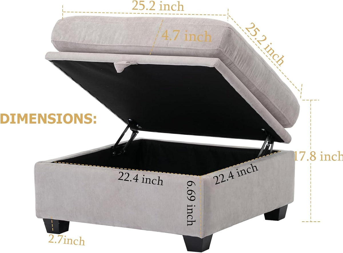 asunflower Ottoman with Storage for Couch 25.2" Square Storage Ottoman Foot Rest for Living Room Large Ottomans for Dorm, Bedroom,Office with Deep Seating(Light Gray)