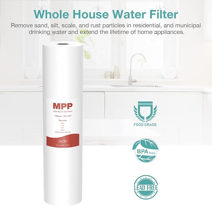 SimPure Sediment Water Filters, 5 Micron 20" x 4.5" Whole House Water Filter