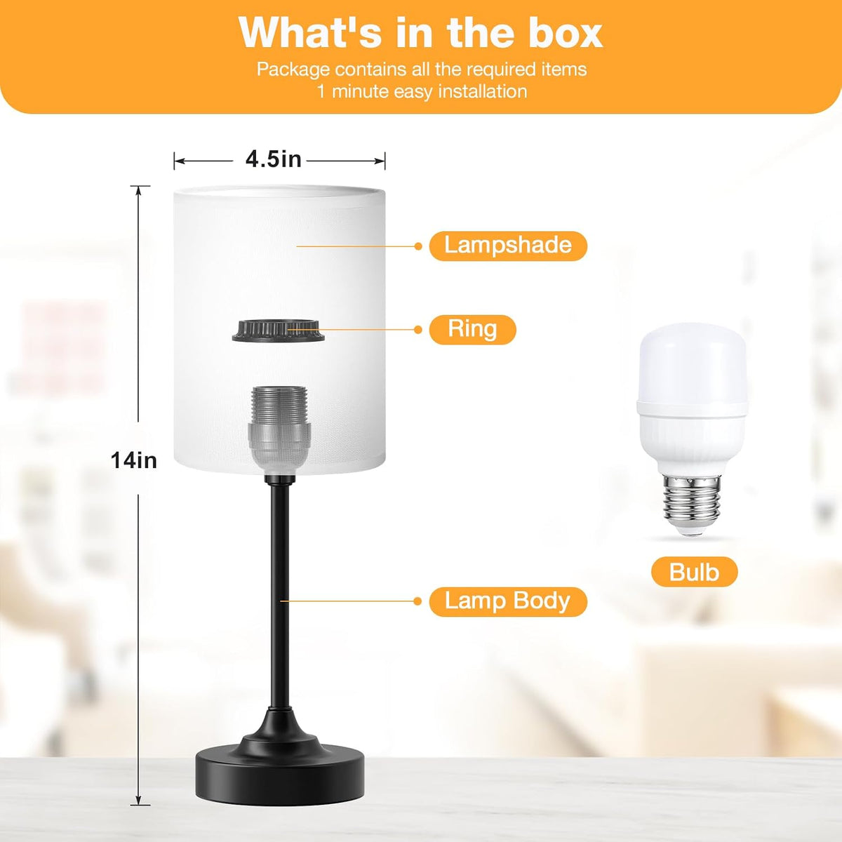 Fenmzee Small Bedside Lamp for Bedroom - 3-Way Dimmable Touch Table Lamp