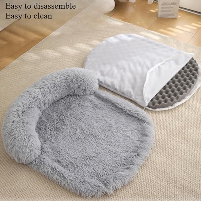 Calming Dog Bed - Fluffy Plush Mat with Removable Washable Cover | Furniture Protector for Large Dogs & Cats(Black,47.24X29.53X5.91in)