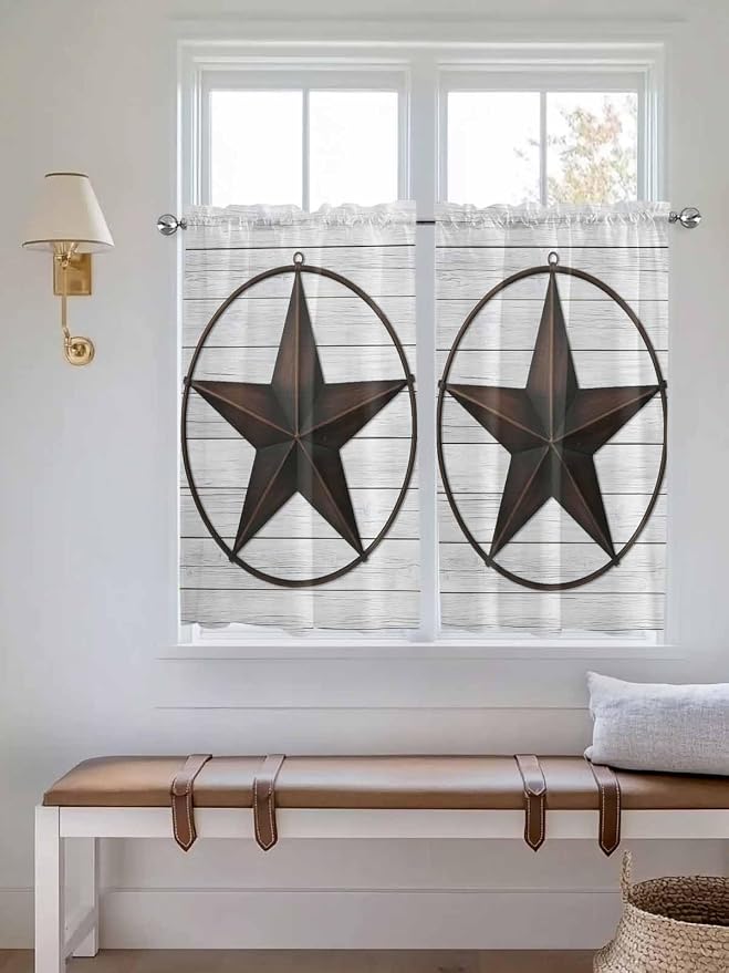 Vintage Farm Western Star Window Valance Curtains, 2 Panel