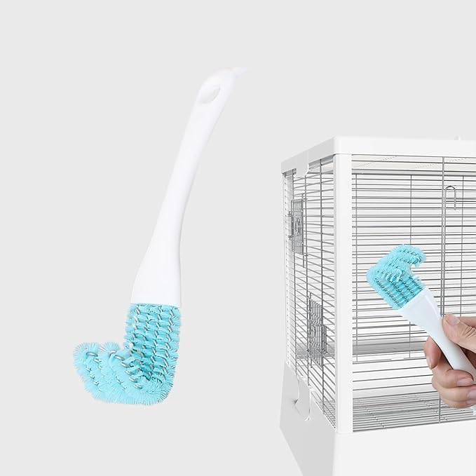 Stainless Steel Bird Cage Cleaner with Long Handle - Dual Head Brush & Scraper for Parrot Cages, Perch Cleaning Tool–Durable Cage Cleaning Tool & Accessory (2, Blue)
