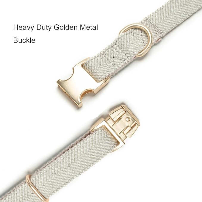 Soft Cotton Hemp Dog Collar with Metal Buckle Adjustable Twilled Dog Collars for Small Medium Large Dogs(Grey,Small)