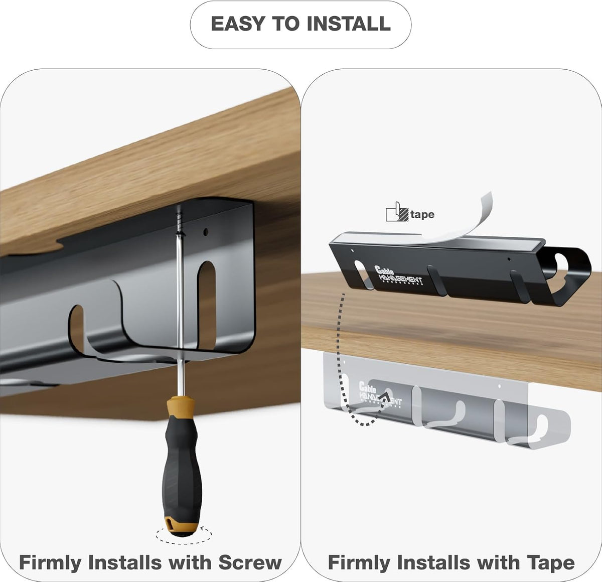 Under Desk Cable Management Tray, 2-Pack 16" Cable Raceway