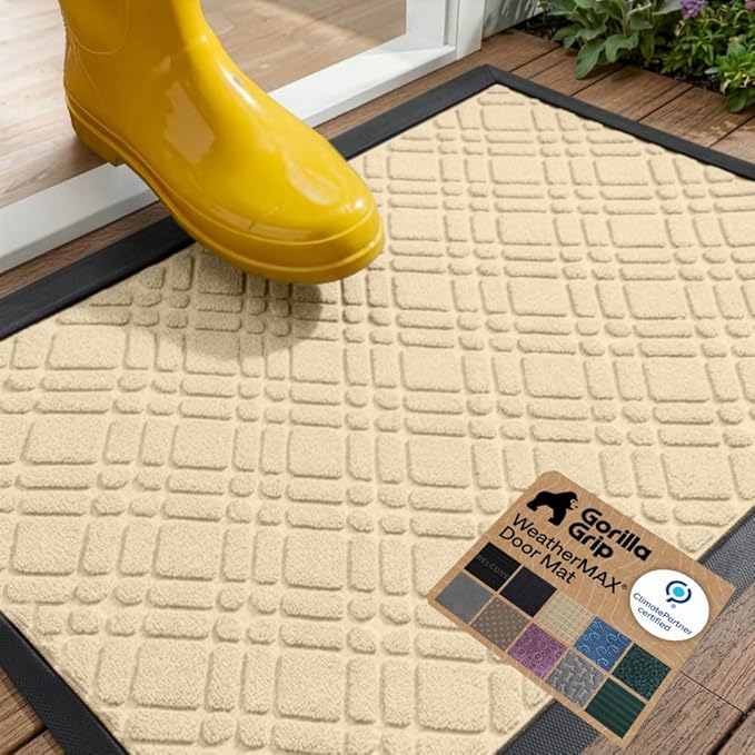GORILLA GRIP 100% Waterproof All-Season WeatherMAX Doormat US Designed Natural