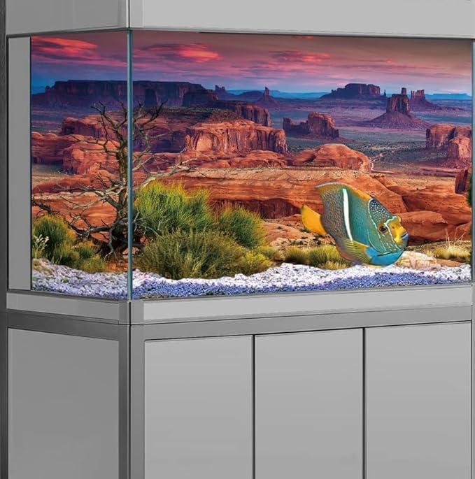 48X20IN Desert Loess Rock Cactus Oasis Reptile Habitat Background, Natural Sunset Desert Themed Terrarium Background, Aquarium Background with 10 EVA Double-Sided Tape