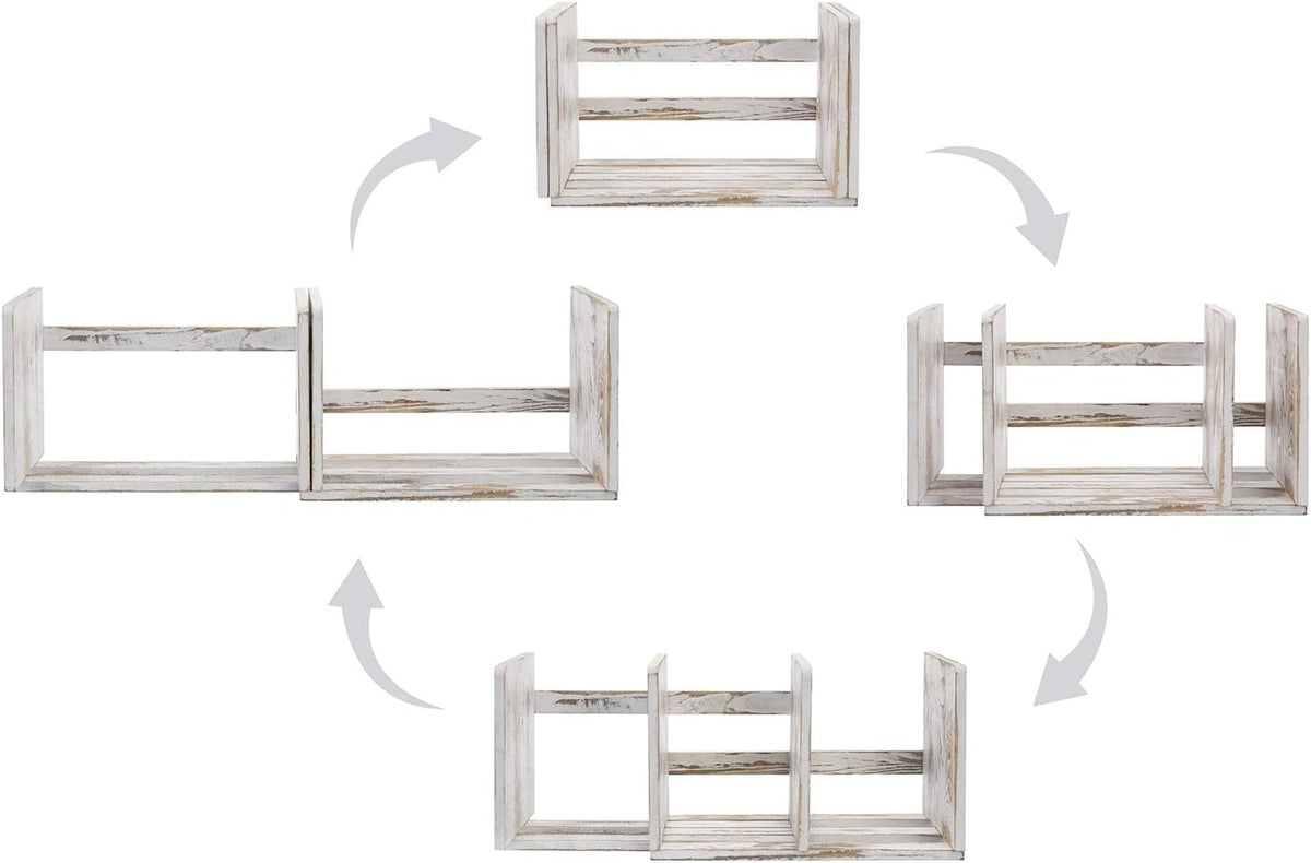 MyGift Rustic Expandable Whitewashed Wood Desktop Bookshelf/Adjustable Tabletop Book Holder Organizer Rack