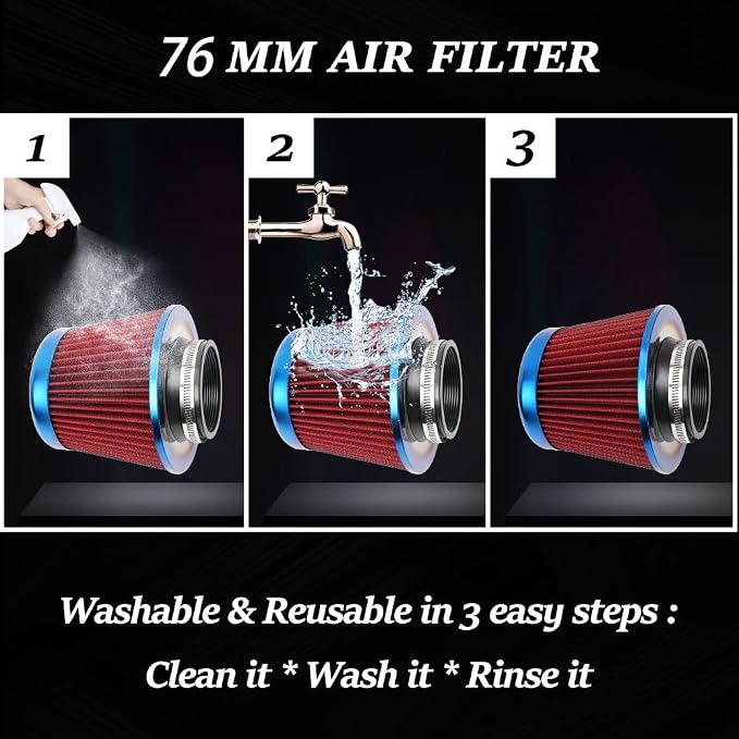 Cold Air Intake Filter, High Performance, Washable Filter, Clamp-On Replacement