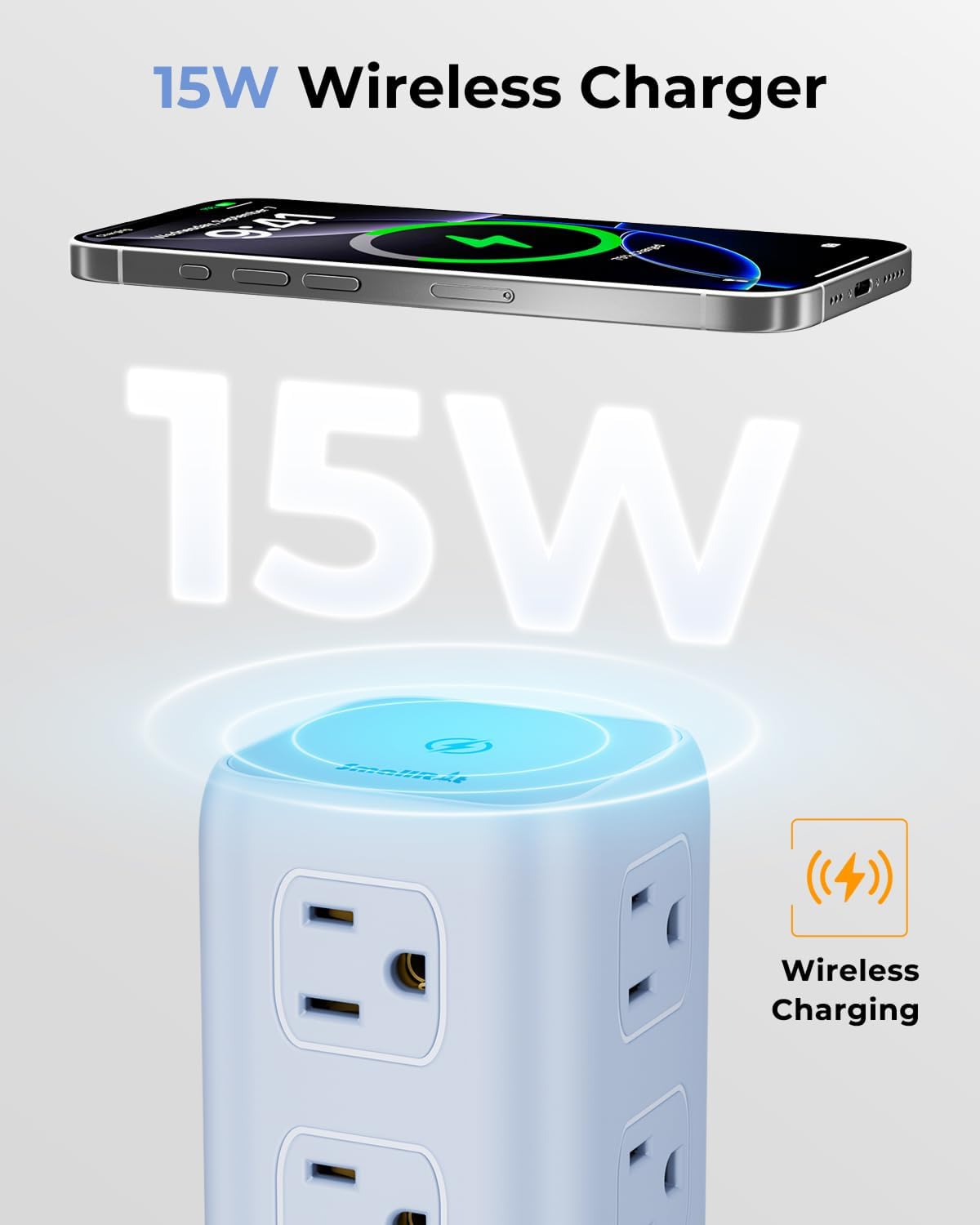 Blue Power Strip with 12 Outlets 4 USB (1 USB C), 6.5Feet Extension Cord with Multiple Outlets, Charging Station, Power Strip Tower, Home Office Desk Supplies