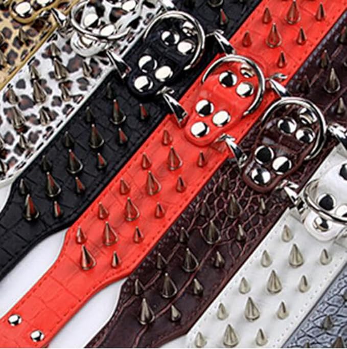 Serijoars Spiked Studded Dog Collar, PU Leather Dog Collar, Adjustable Pet Collars for Medium or Large Breed Pet (L, Red5)