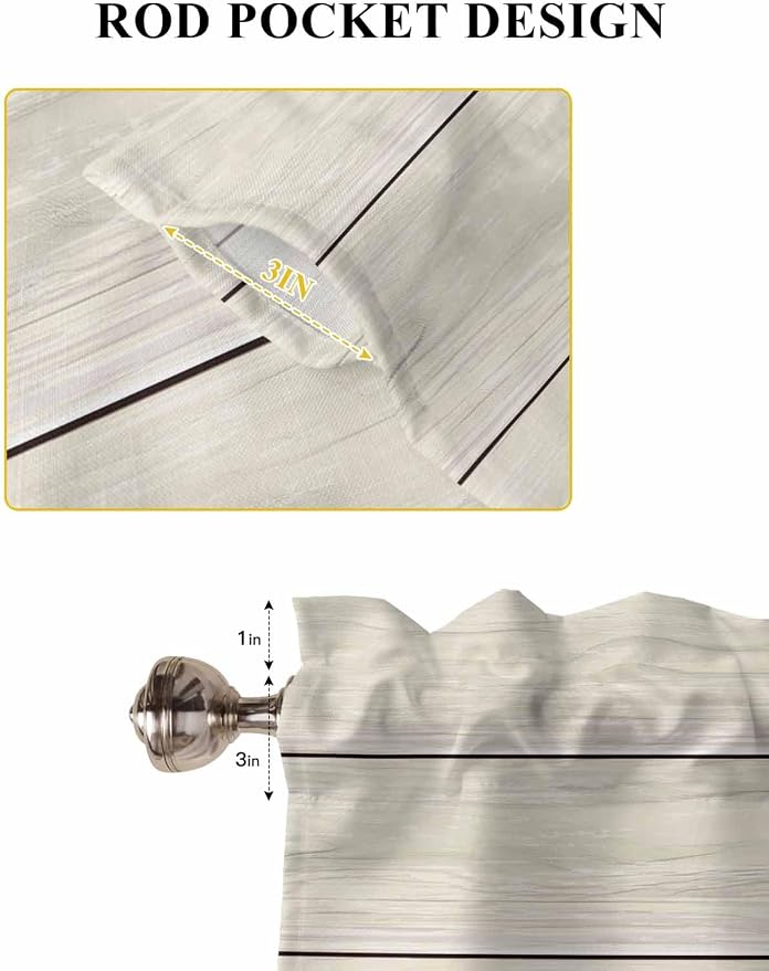Vintage Country Wooden Board Window Valance Curtains, Gradient Wood Grain Line