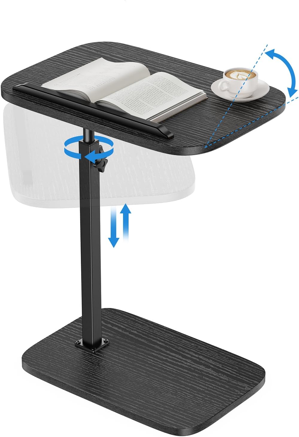 HUANUO TV Tray with Height Adjustment, 360° Swivel, 90° Tilt, Black