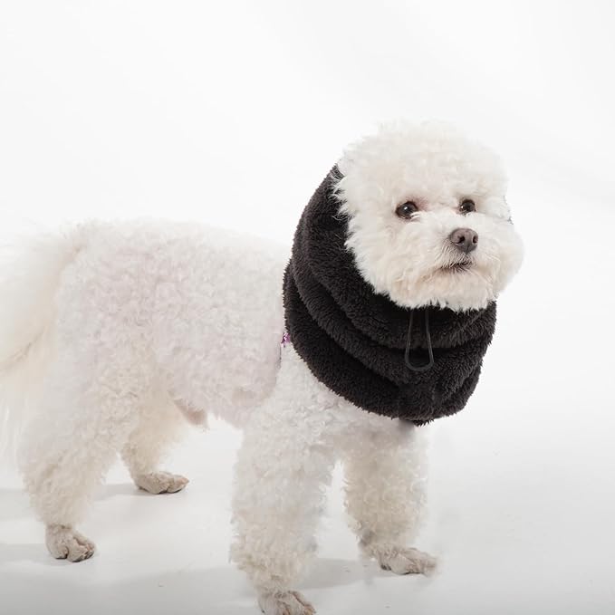Dog Ear Muffs Noise Protection - Soft Calming Hood for Anxiety Relief, Fireworks, Thunder, Grooming & Vet Visits - Elastic Band & Comfortable Neck Warmer for Travel (Black, Medium)