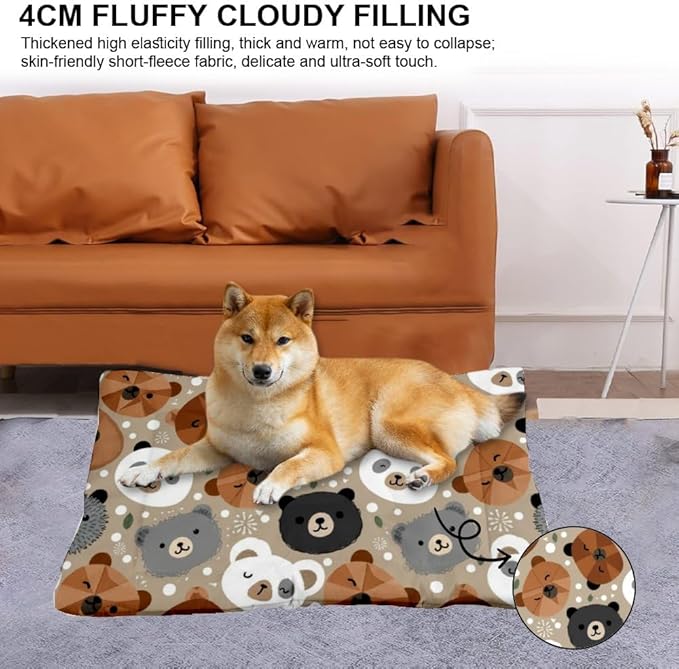 Bear Faces Cute Machine Washable Dog Bed Dog Mats for Crates Pet Carrier Pad Crate Bed Washable Non-Slip for Crate Small Dogs Mat Sleep Indoor Outdoor 36X24 Inch