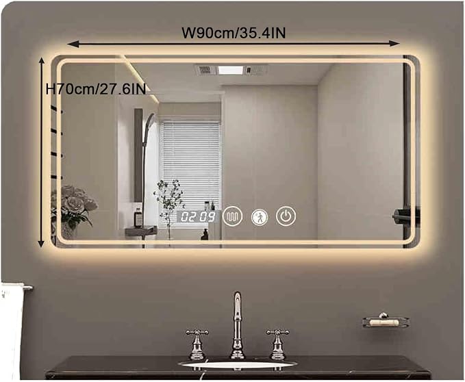 Smart Lighted Bathroom Mirror for Wall，Illuminated LED Bathroom Mirror，Lighted