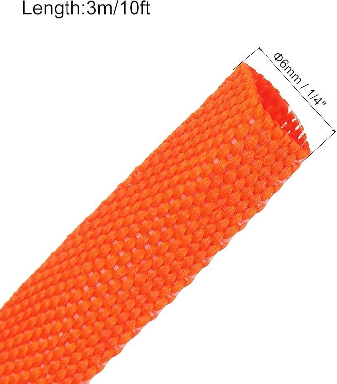 MECCANIXITY Braided Cable Sleeves Heat Shrinkable Fabric Sleeving, 1/4" 10ft Orange 2:1 Ratio Heat Shrinkable Cord Protector for Harness Cable, Network Cable Protection, Cable Management