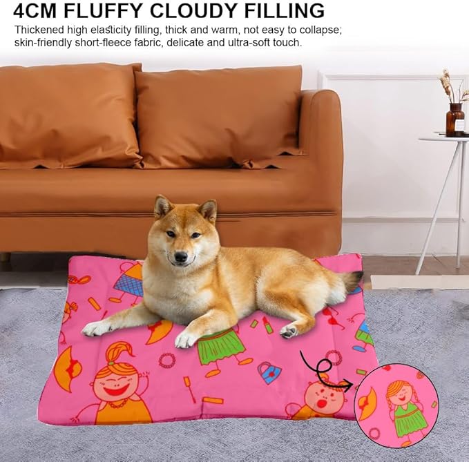 Cozy Cat Bed with Anti-Slip Bottom, Cute Girls Things for Dogs Kennel Pad Dog Bed for Camping Comfy Crate Mat Indoor& Outdoor Sofa Cars, Machine Washable 24 X 18 Inch