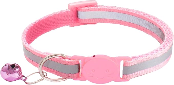 3 Pack Reflective and Breakaway Cat Collars with Bells，Adjustable Kitten Collars from 7.5 to 12.5 Inches, Ideal of Kitten Collar, Suitable for Girls and Boys (Pink)