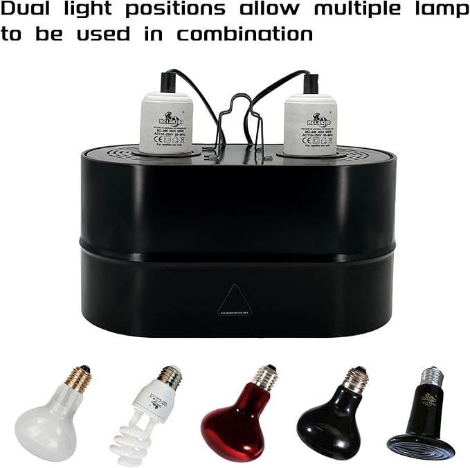 Dual Reptile Light Fixture Deep Dome,Max 150W,UV Lamp Fixture Dual Lamp Cap for Reptiles Terrarium with Two Independent Switches Heat Lighting Lamp Kit.