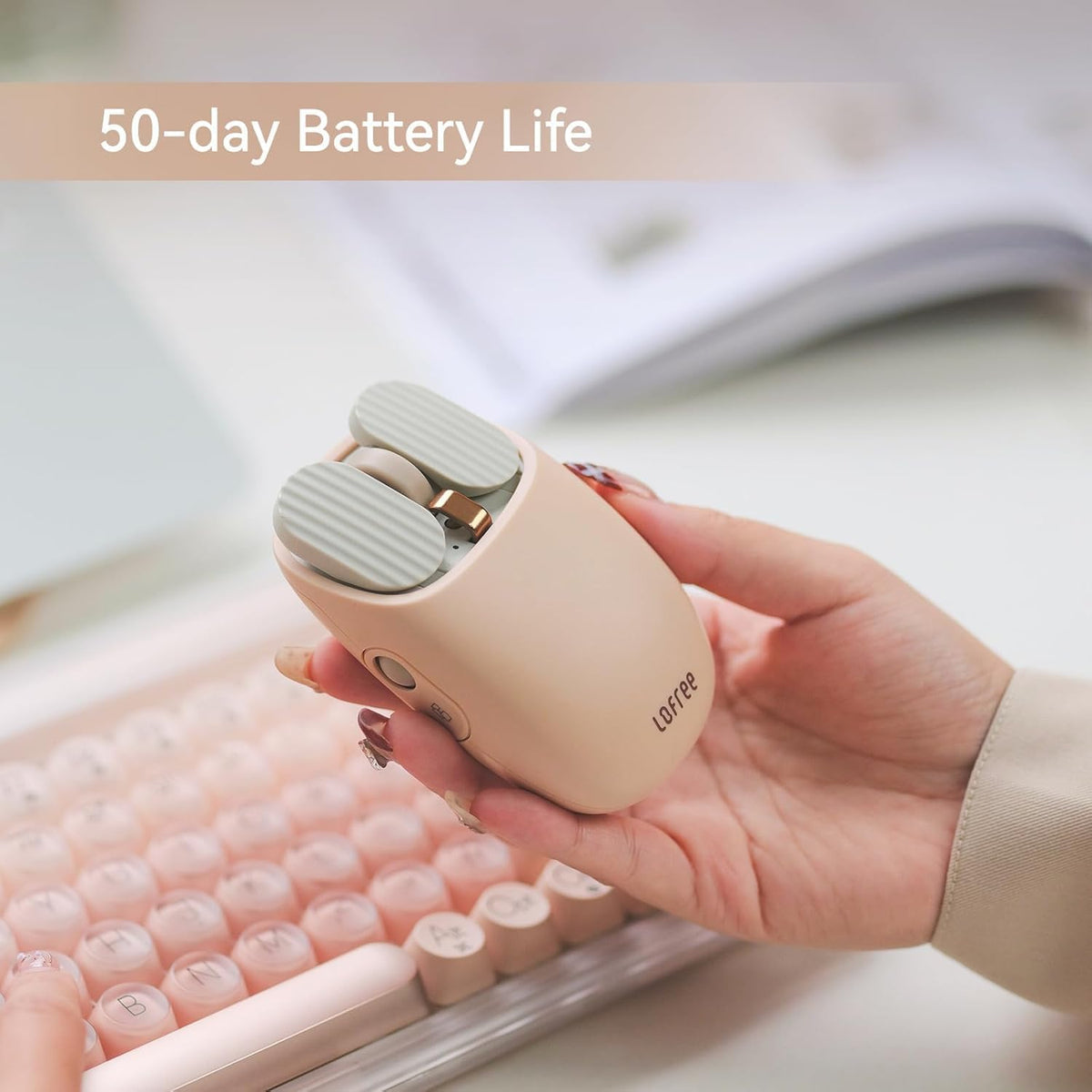 LOFREE Wavy Chips Dual-Mode Wireless Mouse with 5 Adjustable DPI Levels Compatible with Windows, MacOS, iOS, Android (Milk Tea)
